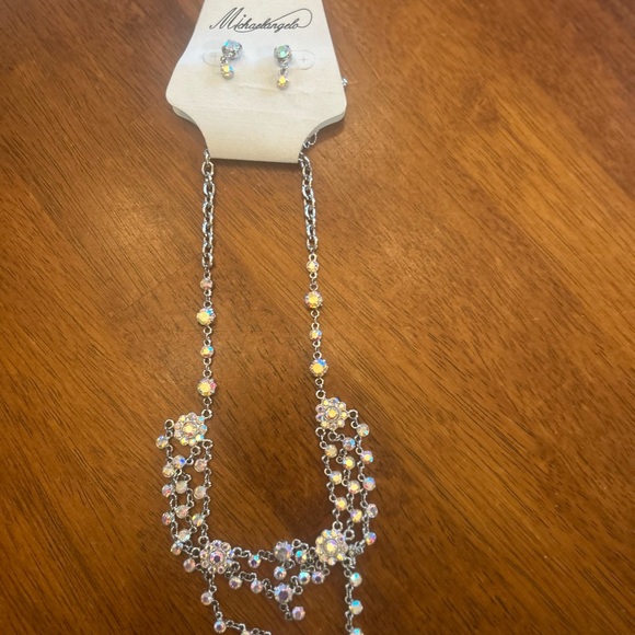 Elegant Silver Necklace with Iridescent Accents and matching earrings. NEW - Picture 3 of 6